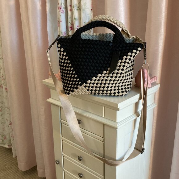 Naghedi Handbags - Naghedi St. Barth's tote, graphic geo black and cream indio woven, Small